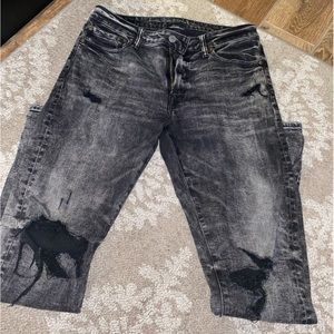American Eagle 34x34 Black Acid Wash Ripped Denim Jeans